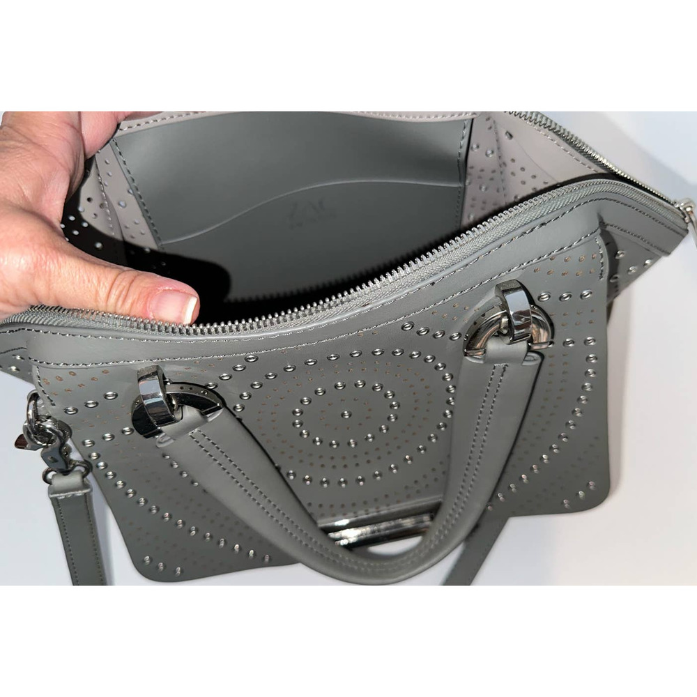 Zac Posen Gray Leather Laser‎ Cut Studded Purse Handbag - Picture 4 of 6